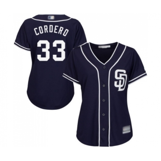 Women's San Diego Padres 33 Franchy Cordero Replica Navy Blue Alternate 1 Cool Base Baseball Jersey