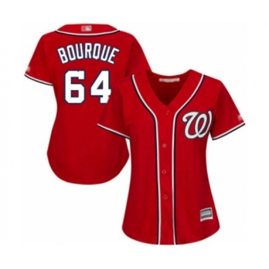 Women's Washington Nationals 64 James Bourque Authentic Red Alternate 1 Cool Base Baseball Player Jersey