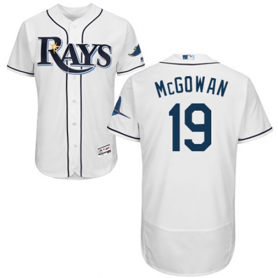 Men's Majestic Tampa Bay Rays 19 Dustin McGowan White Home Flex Base Authentic Collection MLB Jersey