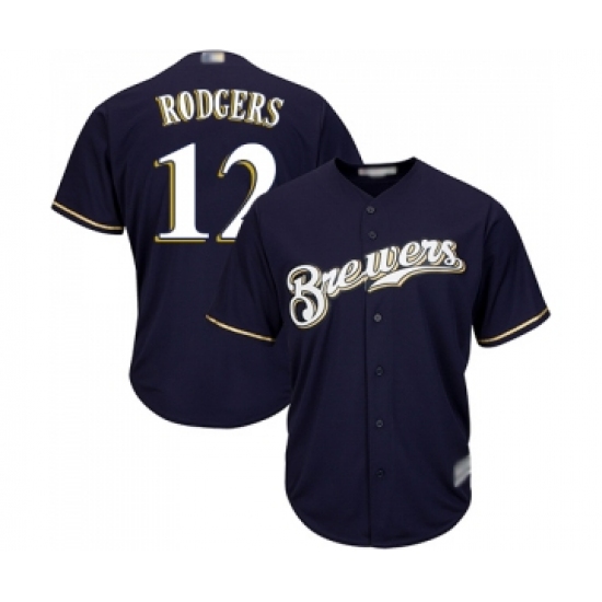 Men's Milwaukee Brewers 12 Aaron Rodgers Replica Navy Blue Alternate Cool Base Baseball Jersey