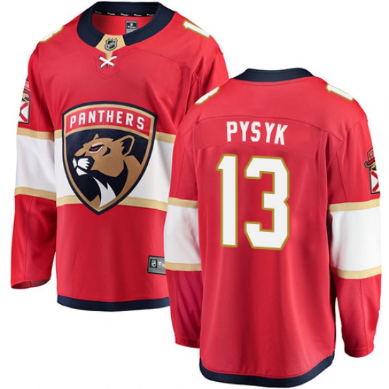 Men's Florida Panthers 13 Mark Pysyk Fanatics Branded Red Home Breakaway NHL Jersey