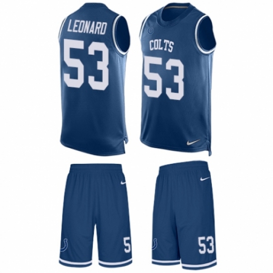 Men's Nike Indianapolis Colts 53 Darius Leonard Limited Royal Blue Tank Top Suit NFL Jersey