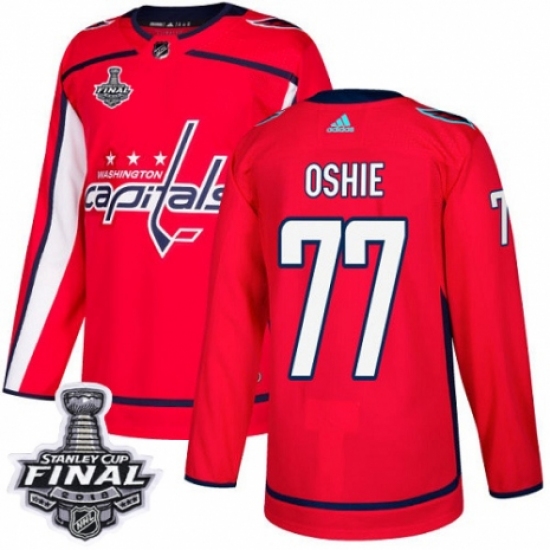 Men's Adidas Washington Capitals 77 T.J. Oshie Premier Red Home 2018 Stanley Cup Final NHL Jersey