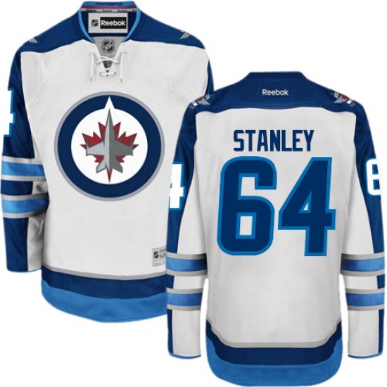 Men's Reebok Winnipeg Jets 64 Logan Stanley Authentic White Away NHL Jersey