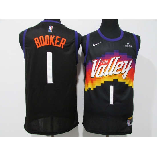 Men's Phoenix Suns 1 Devin Booker Black Nike Finished Basketball Jersey