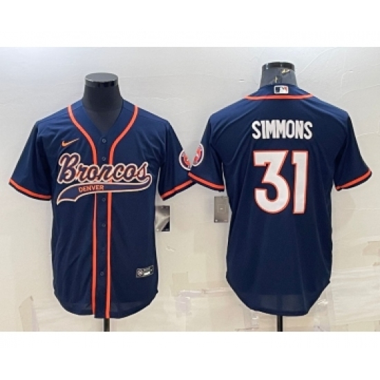 Men's Denver Broncos 31 Justin Simmons Navy Blue Stitched Cool Base Nike Baseball Jersey