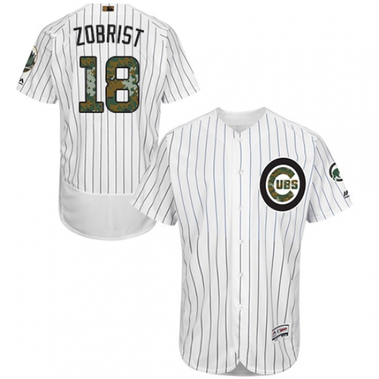 Men's Majestic Chicago Cubs 18 Ben Zobrist Authentic White 2016 Memorial Day Fashion Flex Base MLB Jersey