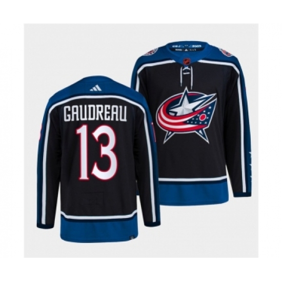 Men's Columbus Blue Jackets 13 Johnny Gaudreau Navy 2022 Reverse Retro Stitched Jersey