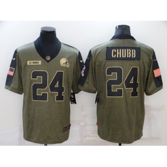 Men's Cleveland Browns 24 Nick Chubb Nike Olive 2021 Salute To Service Limited Player Jersey
