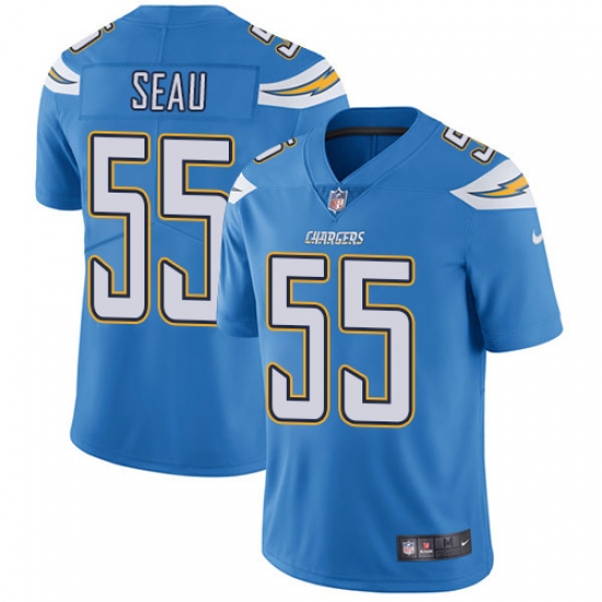 Men's Nike Los Angeles Chargers 55 Junior Seau Electric Blue Alternate Vapor Untouchable Limited Player NFL Jersey