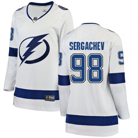 Women's Tampa Bay Lightning 98 Mikhail Sergachev Fanatics Branded White Away Breakaway NHL Jersey