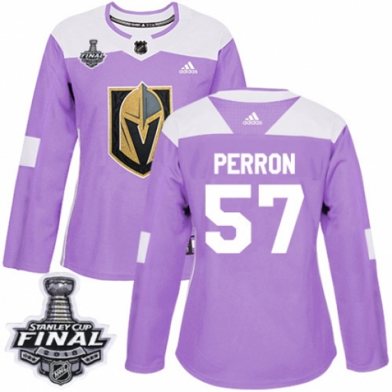 Women's Adidas Vegas Golden Knights 57 David Perron Authentic Purple Fights Cancer Practice 2018 Stanley Cup Final NHL Jersey