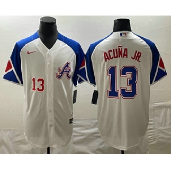 Men's Atlanta Braves 13 Ronald Acuna Jr Number White 2023 City Connect Cool Base Stitched Jerseys