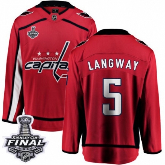 Youth Washington Capitals 5 Rod Langway Fanatics Branded Red Home Breakaway 2018 Stanley Cup Final NHL Jersey