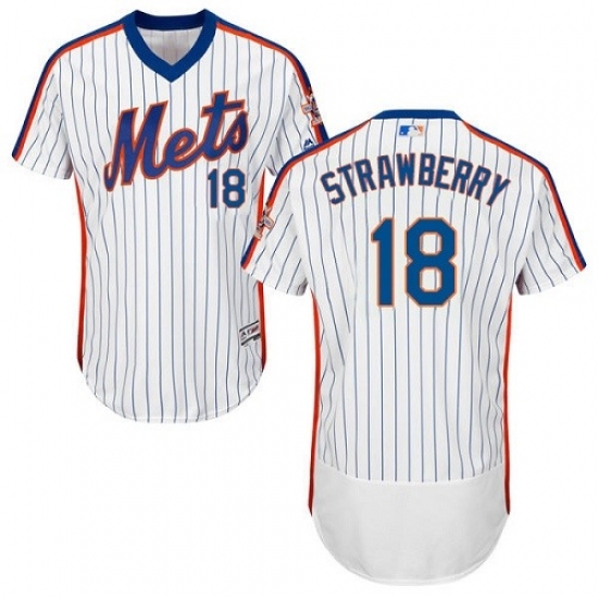 Men's Majestic New York Mets 18 Darryl Strawberry White Alternate Flex Base Authentic Collection MLB Jersey