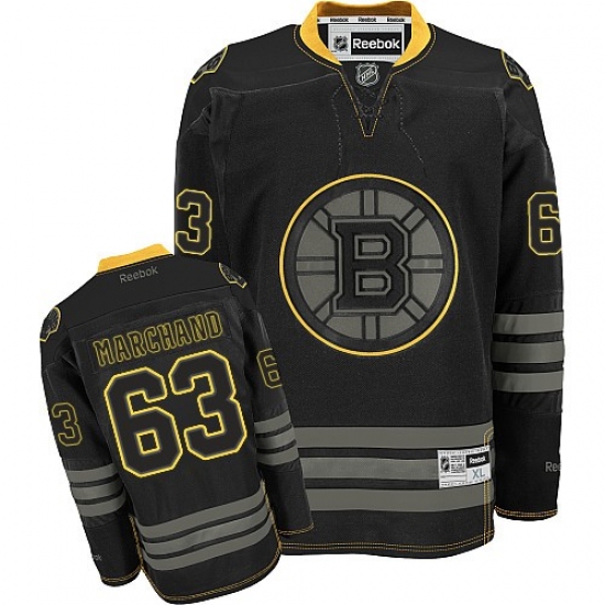 Men's Reebok Boston Bruins 63 Brad Marchand Authentic Black Ice NHL Jersey