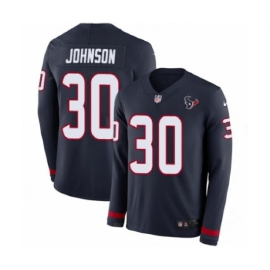 Men's Nike Houston Texans 30 Kevin Johnson Limited Navy Blue Therma Long Sleeve NFL Jersey