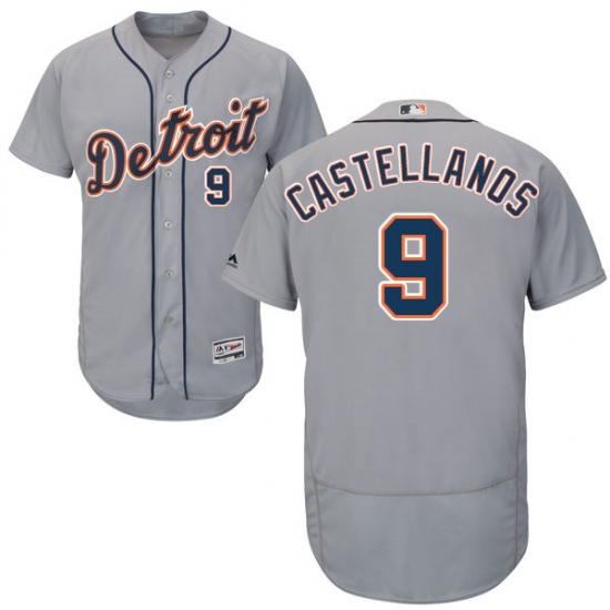 Men's Majestic Detroit Tigers 9 Nick Castellanos Grey Road Flex Base Authentic Collection MLB Jersey