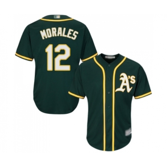 Men's Oakland Athletics 12 Kendrys Morales Replica Green Alternate 1 Cool Base Baseball Jersey