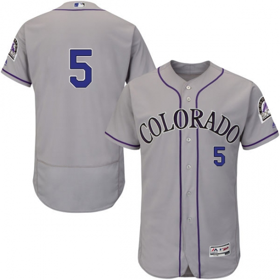 Men's Majestic Colorado Rockies 5 Carlos Gonzalez Grey Road Flex Base Authentic Collection MLB Jersey