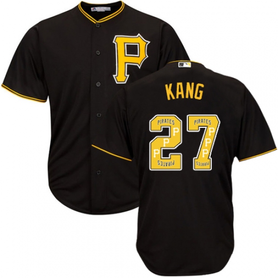 Men's Majestic Pittsburgh Pirates 27 Jung-ho Kang Authentic Black Team Logo Fashion Cool Base MLB Jersey