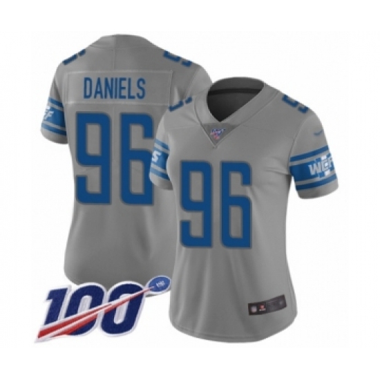 Women's Detroit Lions 96 Mike Daniels Limited Gray Inverted Legend 100th Season Football Jersey