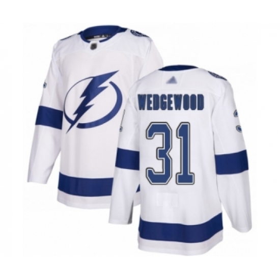 Men's Tampa Bay Lightning 31 Scott Wedgewood Authentic White Away Hockey Jersey