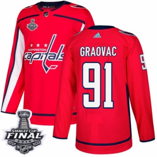 Youth Adidas Washington Capitals 91 Tyler Graovac Authentic Red Home 2018 Stanley Cup Final NHL Jersey