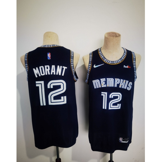 Men's Memphis Grizzlies 12 Ja Morant 2021 Navy Swingman Stitched Basketball Jersey