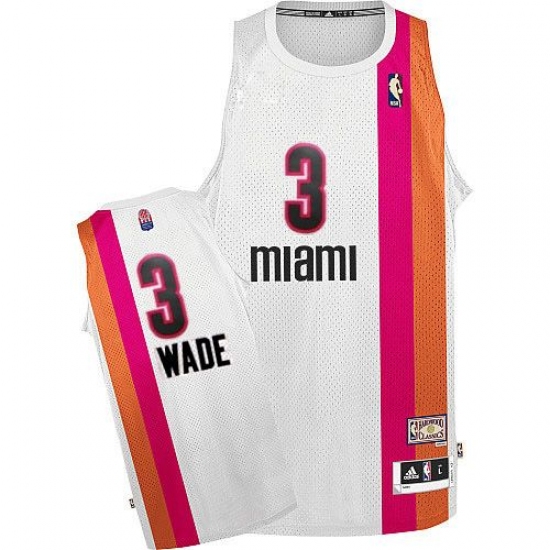 Men's Adidas Miami Heat 3 Dwyane Wade Authentic White ABA Hardwood Classic NBA Jersey