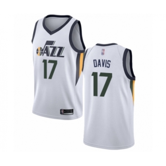 Youth Utah Jazz 17 Ed Davis Swingman White Basketball Jersey - Association Edition