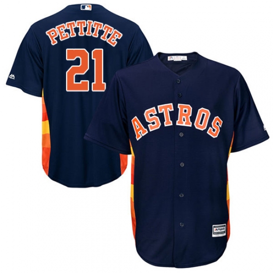 Men's Majestic Houston Astros 21 Andy Pettitte Replica Navy Blue Alternate Cool Base MLB Jersey