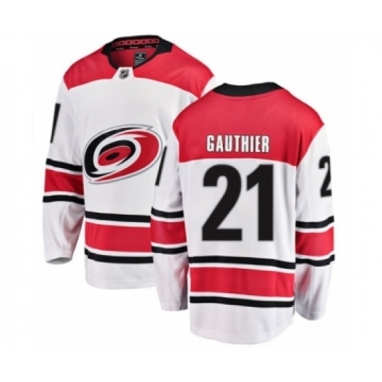 Youth Carolina Hurricanes 21 Julien Gauthier Authentic White Away Fanatics Branded Breakaway NHL Jersey