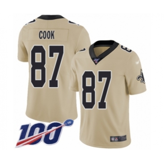 Men's New Orleans Saints 87 Jared Cook Limited Gold Inverted Legend 100th Season Football Jersey