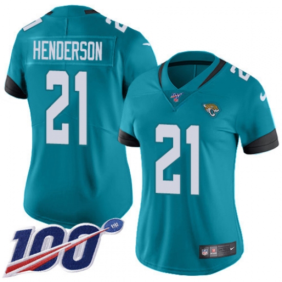 Women's Jacksonville Jaguars 21 C.J. Henderson Teal Green Alternate Stitched 100th Season Vapor Untouchable Limited Jersey