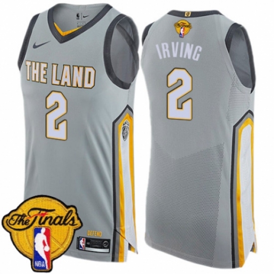 Men's Nike Cleveland Cavaliers 2 Kyrie Irving Authentic Gray 2018 NBA Finals Bound NBA Jersey - City Edition