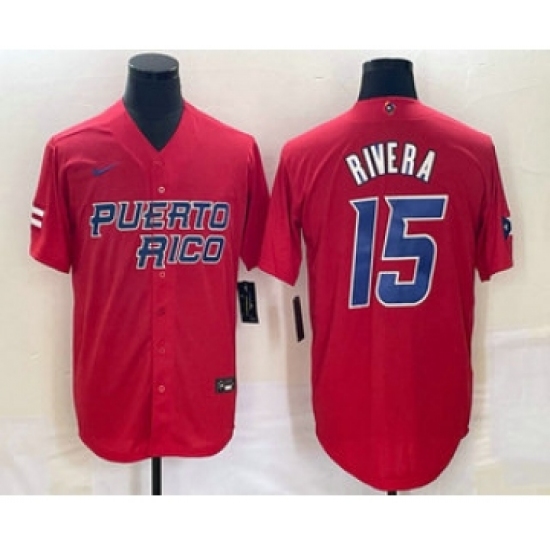 Men's Puerto Rico Baseball 15 Emmanuel Rivera 2023 Red World Classic Stitched Jersey