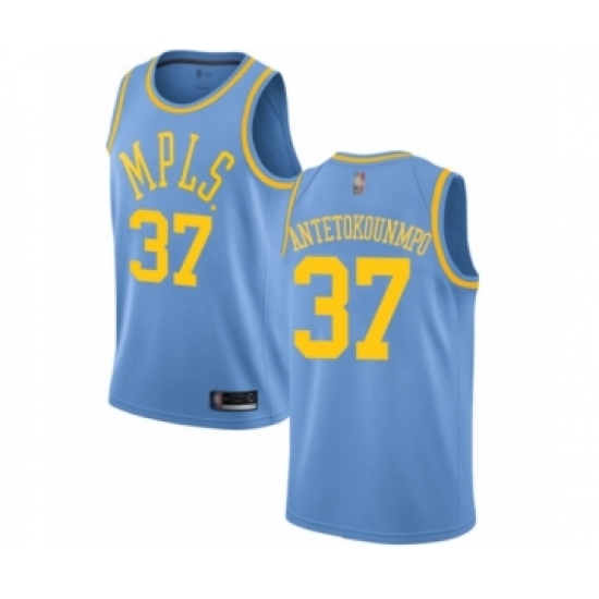 Women's Los Angeles Lakers 37 Kostas Antetokounmpo Authentic Blue Hardwood Classics Basketball Jersey