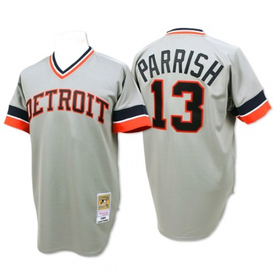 Men's Mitchell and Ness Detroit Tigers 13 Lance Parrish Replica Grey Throwback MLB Jersey