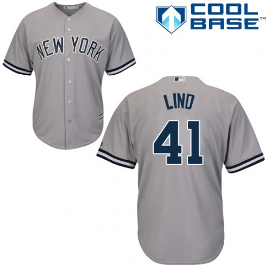 Youth Majestic New York Yankees 41 Adam Lind Replica Grey Road MLB Jersey