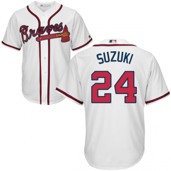 Youth Majestic Atlanta Braves 24 Kurt Suzuki Authentic White Home Cool Base MLB Jersey