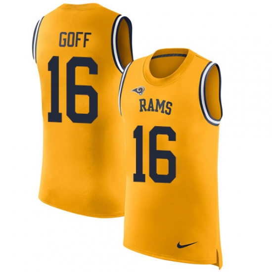 Men's Nike Los Angeles Rams 16 Jared Goff Limited Gold Rush Player Name & Number Tank Top NFL Jersey