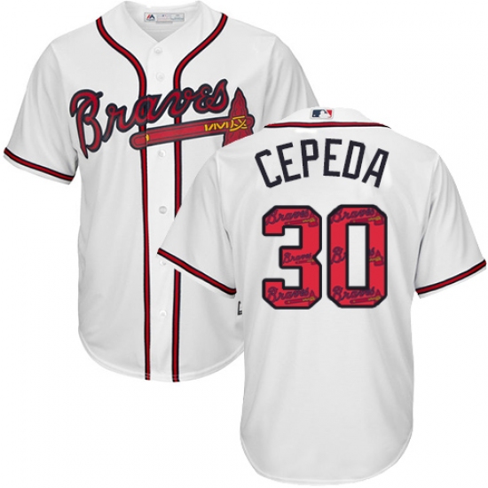 Men's Majestic Atlanta Braves 30 Orlando Cepeda Authentic White Team Logo Fashion Cool Base MLB Jersey