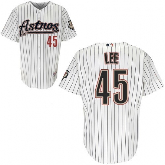 Men's Majestic Houston Astros 45 Carlos Lee Authentic White Strip MLB Jersey
