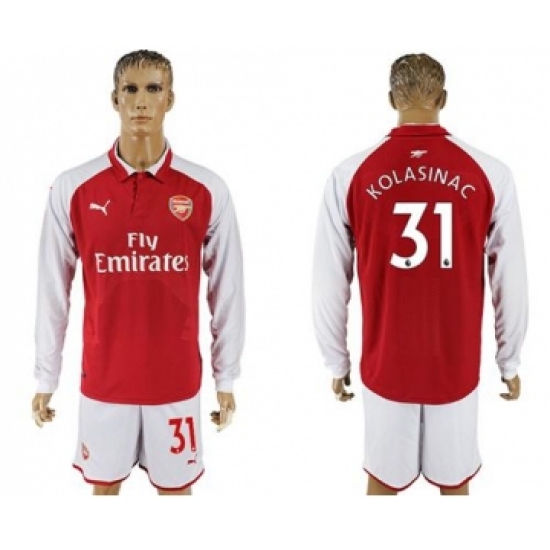 Arsenal 31 Kolasinac Red Home Long Sleeves Soccer Club Jersey