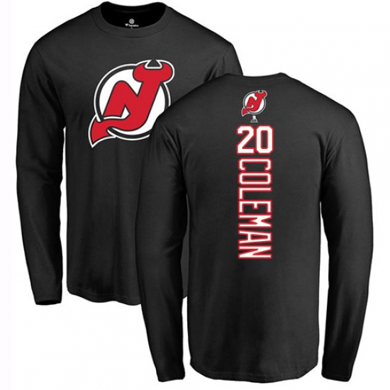 NHL Adidas New Jersey Devils 20 Blake Coleman Black Backer Long Sleeve T-Shirt