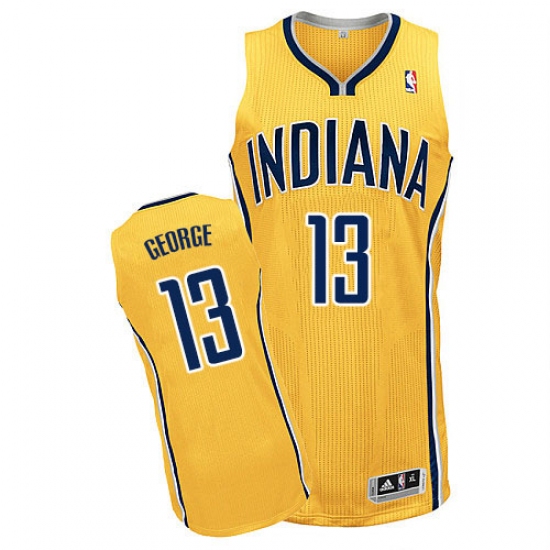 Men's Adidas Indiana Pacers 13 Paul George Authentic Gold Alternate NBA Jersey