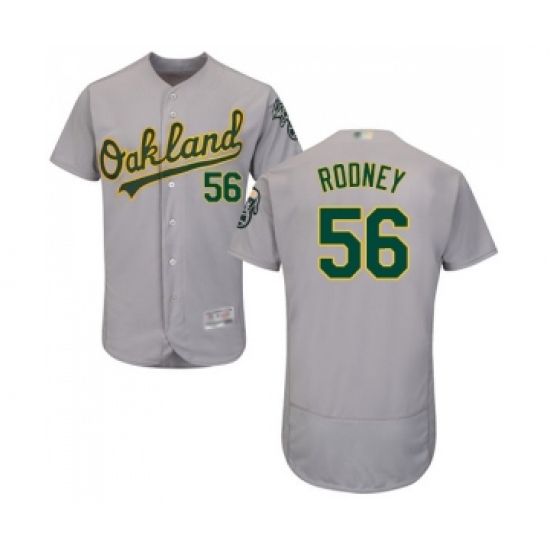 Men's Oakland Athletics 56 Fernando Rodney Grey Road Flex Base Authentic Collection Baseball Jersey