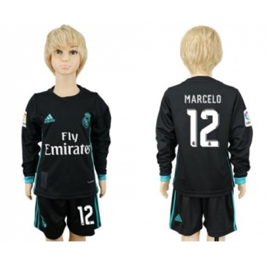 Real Madrid 12 Marcelo Away Long Sleeves Kid Soccer Club Jersey