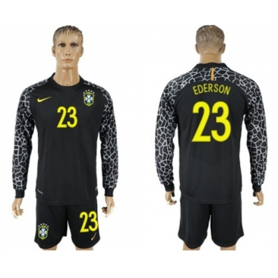 Brazil 23 Ederson Black Goalkeeper Long Sleeves Soccer Country Jersey